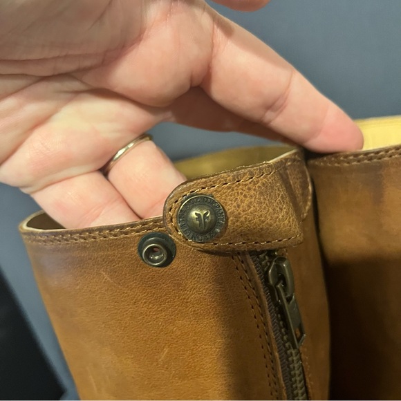 NEW Frye Melissa Button Lug Back-Zip Leather Knee High Boot in Cognac - Picture 7 of 13